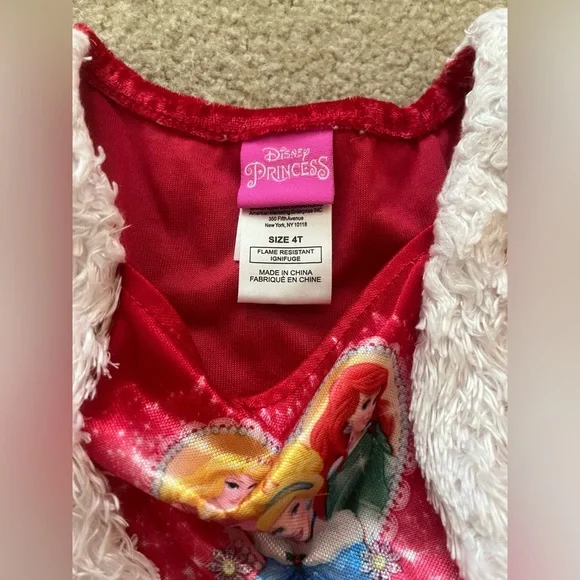 4T Girl's Disney Princess Christmas Holiday Red Fancy Nightgown Toddler Girls - Picture 4 of 5